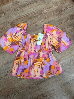 Roxy Floral Off-Shoulder Blouse in Pink, Orange & Purple